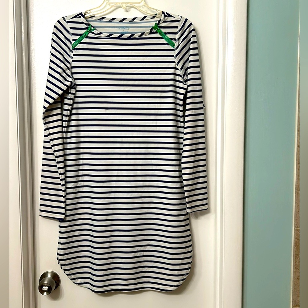 Cabana Life Cover Up or Dress Swim Material Classic Navy and White Stripe.